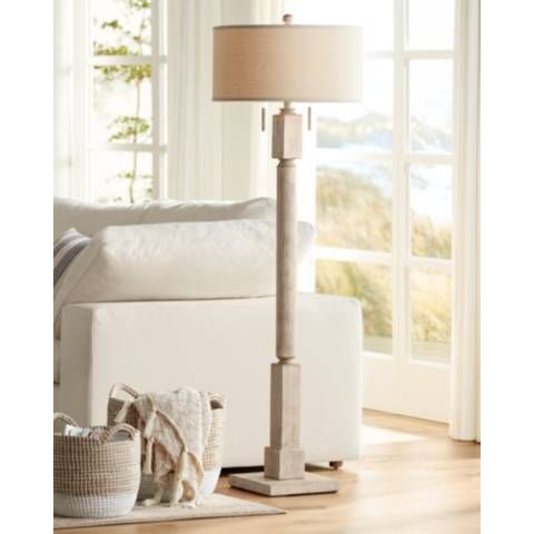 Baluster Pickled Wood Finish Coastal Modern Wood Floor Lamp - #55T95 | Lamps Plus added by Morgan Hatch