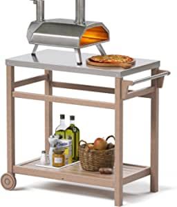 TORVA Outdoor Prep Cart,Portable Dining Table for Pizza Oven, Double-Shelf Patio Grilling Backyard BBQ Grill Cart(Wood Color) added by Melissa Fraum