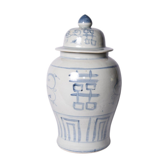 Blue & White Silla Temple Jar Seagrass Double Happiness Motif added by Sarah Jane Meek