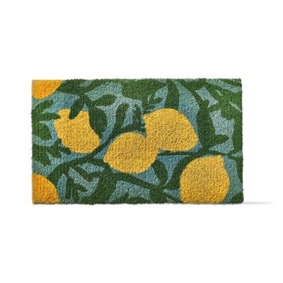 TAG 1'6"x2'6" Lemon Large Size Lemon Vine Print Rectangle Indoor and Outdoor Coir Door Welcome Mat Yellow on Blue Background added by Natalie Caddell