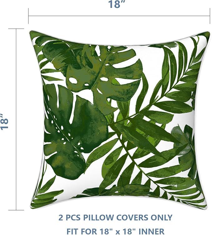 LVTXIII Outdoor Pillow Covers 18x18 Patio Waterproof Throw Pillow Cases Fade Resistant Accent Pillow Covers for Spring Summer Garden Decoration, Set of 2, Palms Green added by Christopher Allen