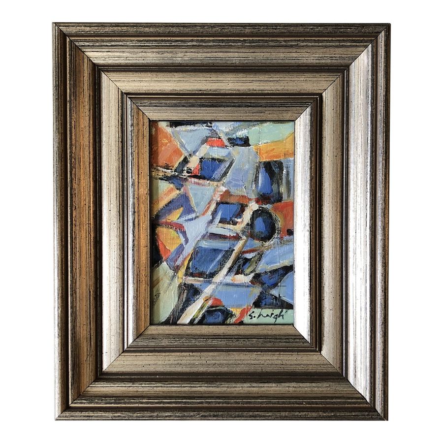 Contemporary Stephen Heigh Small Abstract Painting Wide Wood Frame added by Dana Goldsmith
