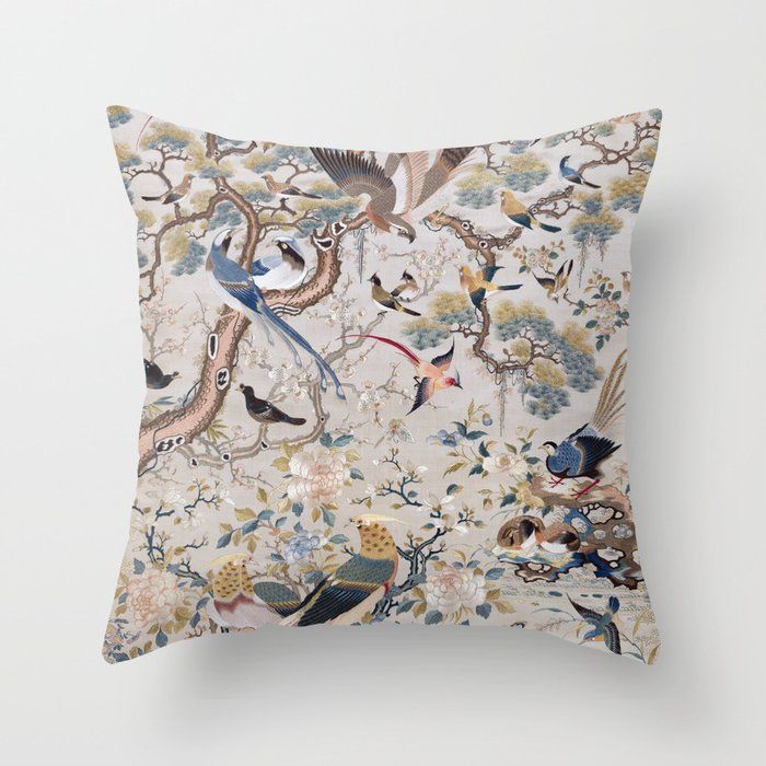 Antique Embroidery French Bird Chinoiserie Garden  Throw Pillow by Artload added by Sandy Schargel Interiors