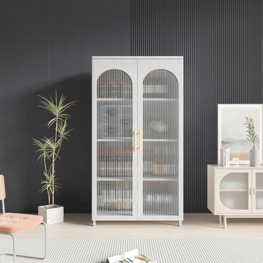 OSEILLC Metal Sideboard Buffet Cabinet with Glass Doors, 59" Tall Sideboard and Buffet with Storage, Accent Cabinet with Adjustable Shelves, Metal Storage Cabinet for Kitchen, Living Room, Hallway added by Sarah Jackson