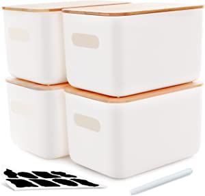Citylife 4 Packs Plastic Storage Bins with Bamboo lids Stackable Storage Containers for Organizing, Bundled with Labels and Marker 10.24 x 7.01 x 6.1 inch added by Melanie Brannon