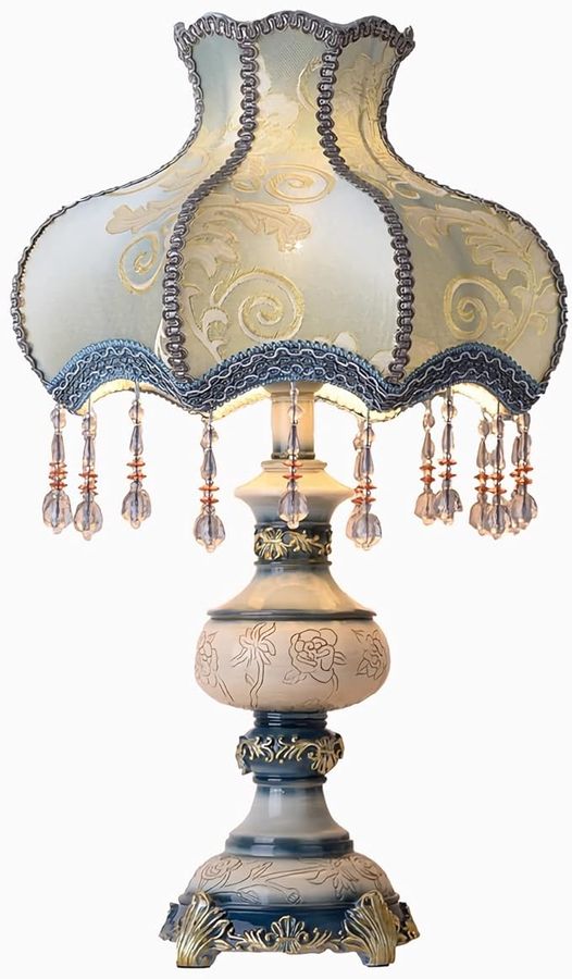 Handmade Fabric Lampshade Victorian 13 Inch Desk Lamp Antique Painted  added by Dogwood Home Design
