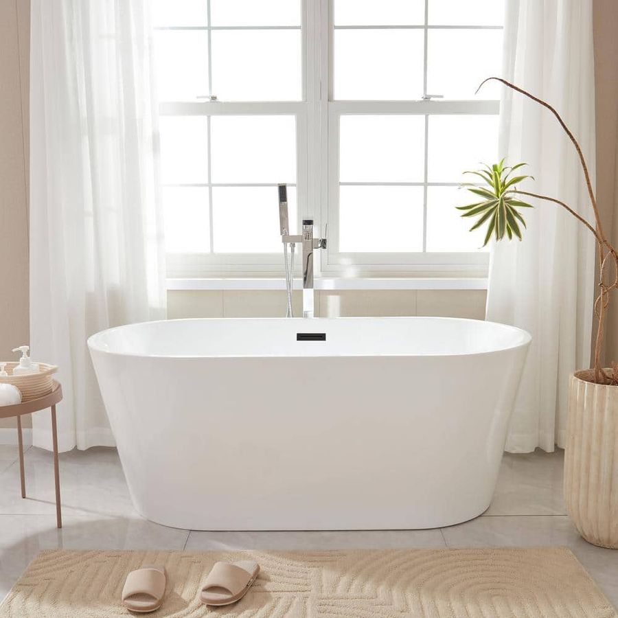 Bordeaux 54 in. Acrylic Flatbottom Freestanding Bathtub in White/Matte Black VA6815-XS-MB - The Home Depot added by Natalia Romo
