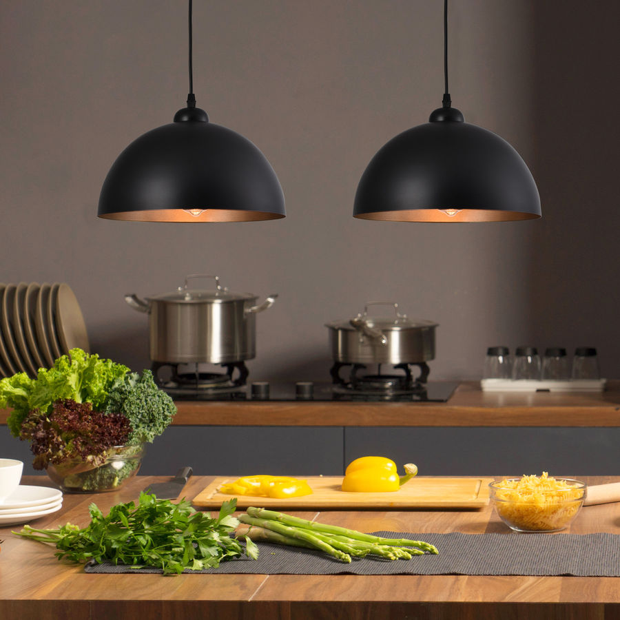 Trent Austin Design® Dileo Industrial Pendant Light 2 Pack Vintage Hanging Lighting Fixture With Black Metal Dome Lamp Shade & Reviews | Wayfair added by Madeline Wood