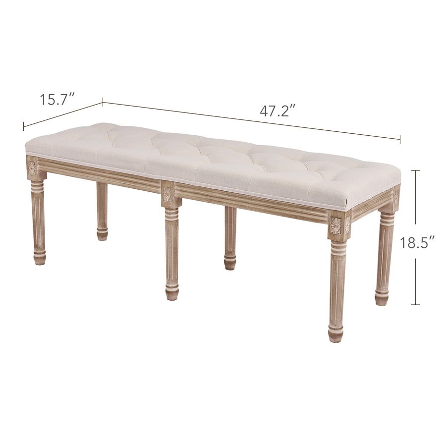 Wayshire Vintage Ottoman Bench 47" Upholstered Entryway Bench & Dining Bench, Fabric Bench for Living Room Hallway, Beige added by Zuzana Zapletal