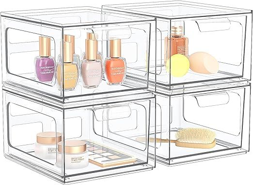 4 Pack Stackable Plastic Makeup Organizer Drawers, Acrylic Organizers, Clear Storage Bins with Pull-Out Handles for Vanity, Kitchen Cabinets, Pantry added by Senna Wilson