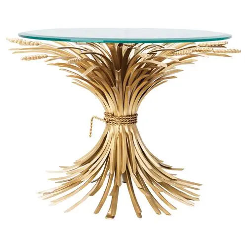 Eichholtz Bonheur Hollywood Regency Gold Iron Round Beveled Glass Side Table added by Hayley Andreesen