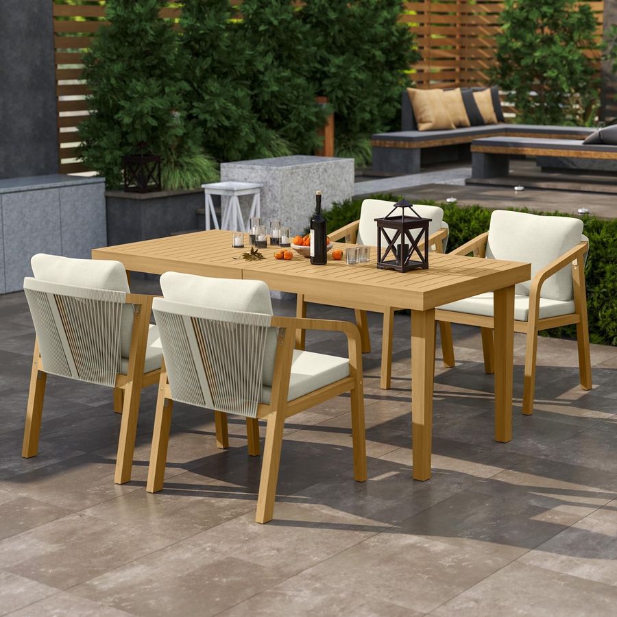Heynemo Acacia Patio Dining Set 5 Pieces, Patio Dining Table and Chairs Set, Modern Outdoor Dining Furniture Set for Lawn Backyard Garden Deck, Beige added by Miceala Antoniou