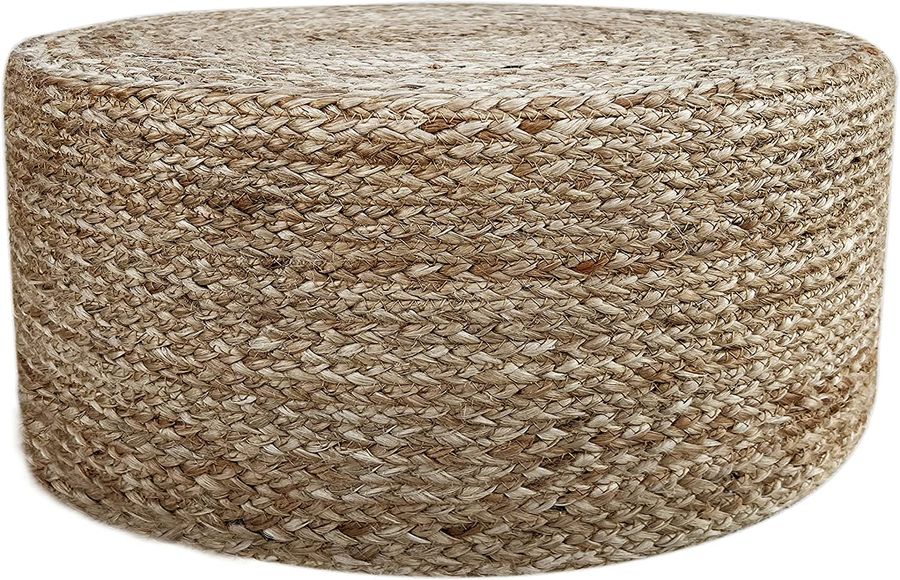 S & L Homes Pouf Ottoman - 100% Natural Jute Braided- Footrest Stool Hand Knitted - Traditional Cord Boho Pouffe - for The Living Room, Bedroom, Nursery, Patio, Lounge (20" x 20" x 10") added by Christina Miller