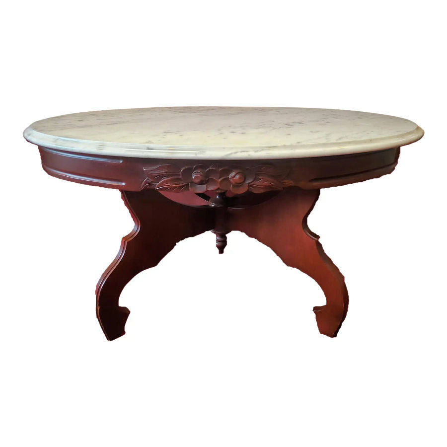 Coffee Table - marble top cherry wood legs added by Jessica Rossman