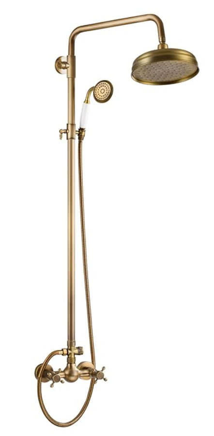 Gotonovo Antique Brass Wall Mount Shower Faucet Set with Adjustable Brass Slide Bar, 2 Double Knobs, Cross Handle, 1.26 GPM, 4.73 L/min added by Jamie Moon