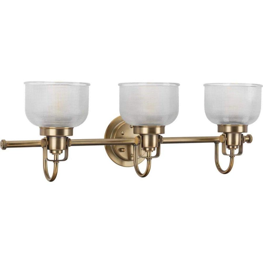 Progress Lighting Archie Collection 3-Light Vintage Brass Clear Double Prismatic Glass Coastal Bath Vanity Light P2992-163 - The Home Depot added by Blake Riley
