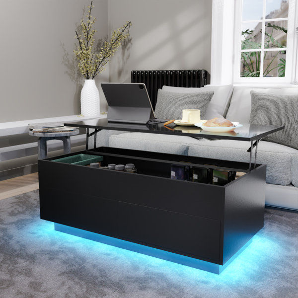 Aviad Lift Top Coffee Table with Multifunctional RGB LED Lights, Hidden Compartment and Drawers added by Jordan Reed