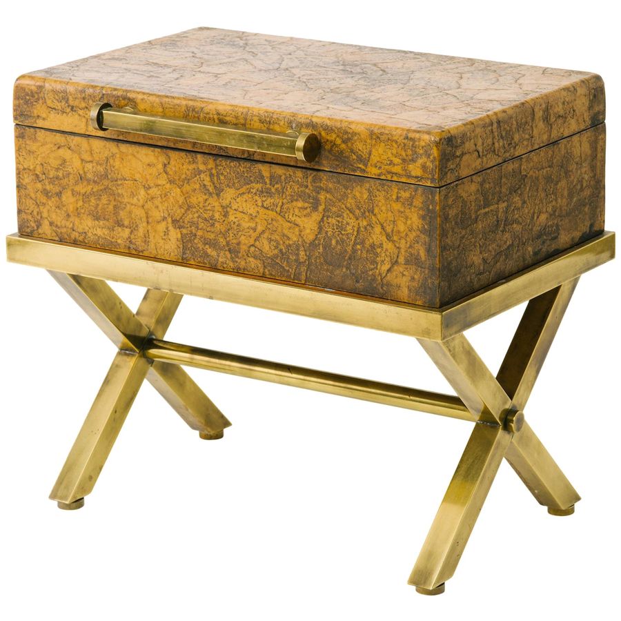 Leather Trunk on Brass Base by Hart Associates added by Egina Manachova/Silverbark Studio