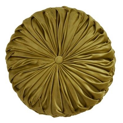 14" Round Velvet Pintucked Poly Filled Throw Pillow Kiwi - Saro Lifestyle added by Spoak Member