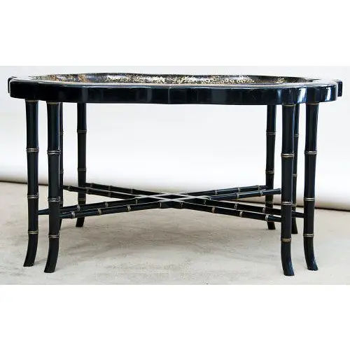 Circa 1840 Victorian Lacquer & Gilt Tray on Later Stand added by Sarah Kaiser