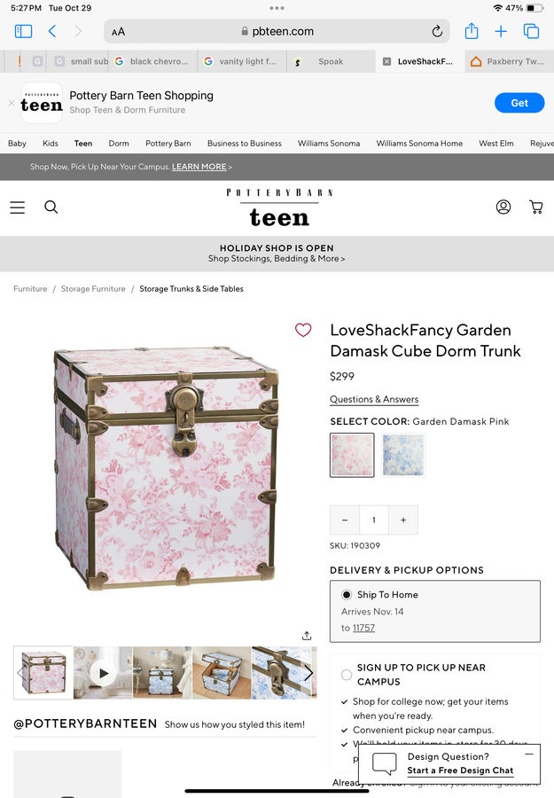 LoveShackFancy Garden Damask Cube Dorm Trunk added by Madison Swenton