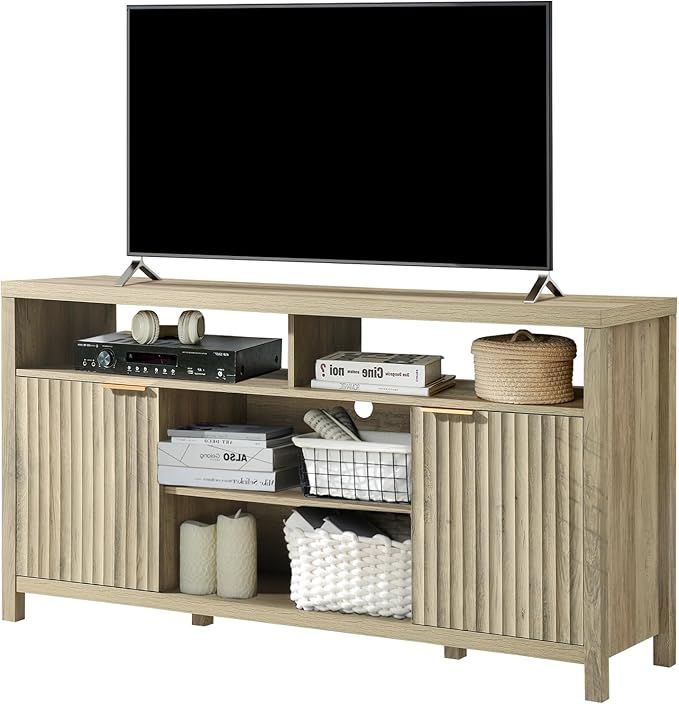Fluted Tall TV Stands for Living Room, Heavy Duty Entertainment Center with Storage, Mid Century Modern Television Stands for 50/55/60/65 TV, Oxford Media TV Console (Sunwashed Ash Oak) added by KATHERINE ECK