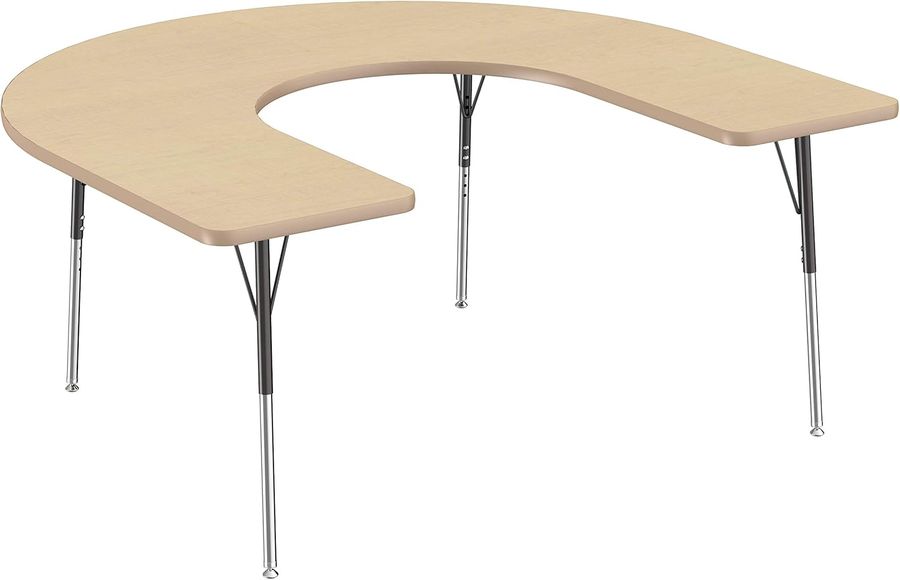 FDP Horseshoe Activity School and Office Table (60 x 66 inch), Standard Legs with Swivel Glides for Collaborative Seating Environments, Adjustable Height 19-30 inches - Maple Top and Maple Edge added by Danielle Hughes