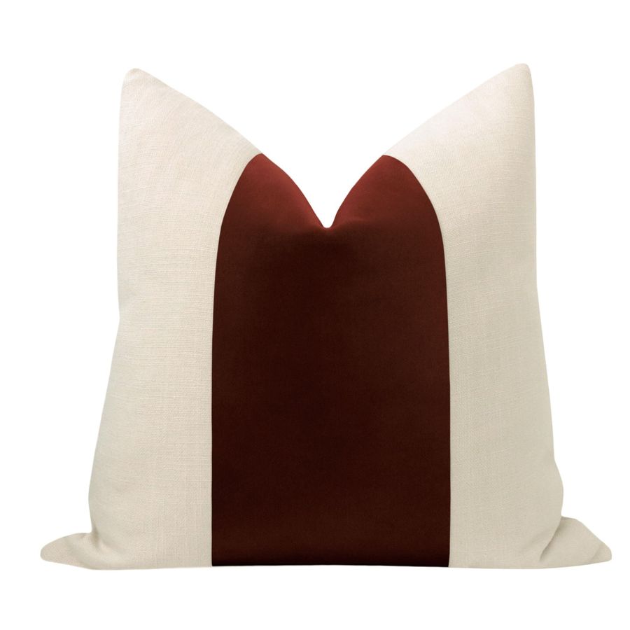 22" Oxblood Italian Velvet Panel & Linen Pillows - a Pair added by Spoak 