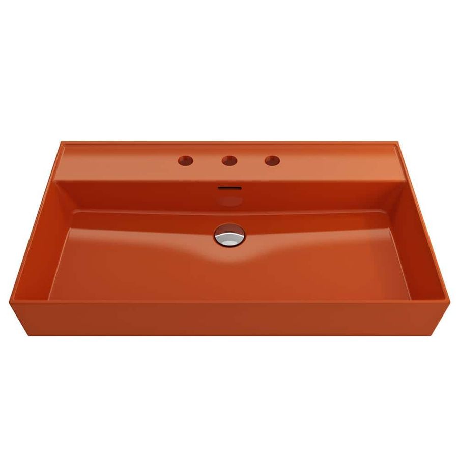 BOCCHI Milano Wall-Mounted Orange Fireclay Rectangular Bathroom Sink 32 in. 3-Hole with Overflow 1377-012-0127 - The Home Depot added by HELEN SALGADO