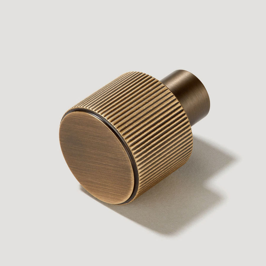 Antique Brass Grooved Button Cabinet Knob | Aged Brass Cabinet Knobs added by Kate McKay Designs
