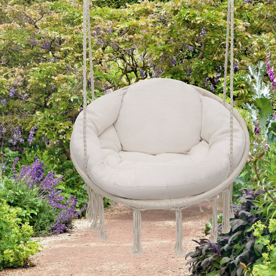 Dakota Fields Ladouceur Hammock Chair with Macrame and Cushion Hanging Cotton Rope Swing for Indoor and Outdoor Use Ideal for Bedroom Patio Yard Deck Garden and Porch & Reviews | Wayfair added by Michelle Rosenhouse