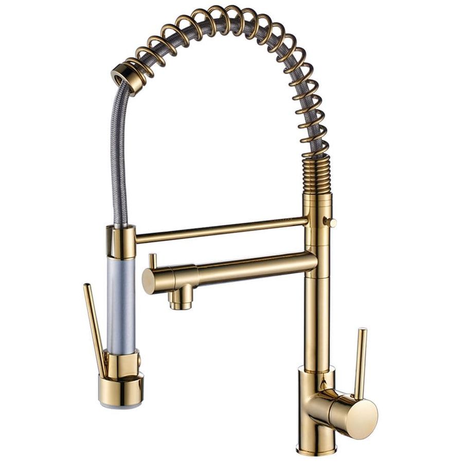Boyel Living Contemporary Single-Handle Gooseneck Pull-Down Sprayer Kitchen Faucet in Brushed Gold BM291G - The Home Depot added by Kate McKay Designs