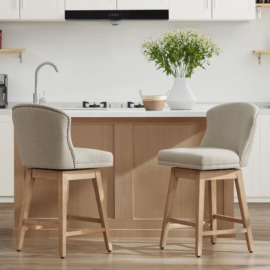 Spruce & Spring 26 in. Elsie Tan High Back Wood Swivel Counter Stool with Fabric Seat (Set of 2) SSY1286-C0200320T - The Home Depot added by Meghan Burnham