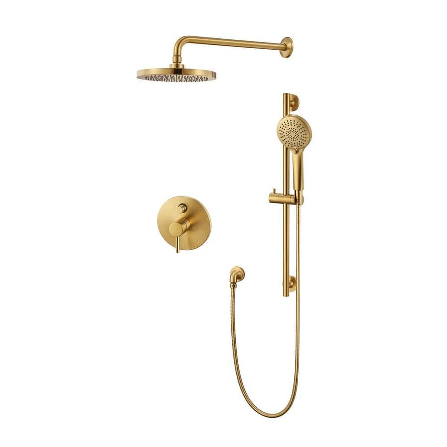 LUXIER Single-Handle 3-Spray 24 in. Wall Bar Shower Faucet Kit with Hand Shower in Brushed Gold (Valve Included) SS-D02-TG - The Home Depot added by Larissa deLeon