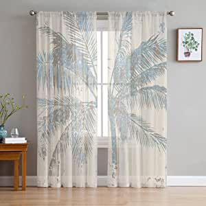 Semi Sheer Curtains 84 inches Long, Tropical Palm Tree Vintage Wood Window Treatments Curtains,Light Filter Curtains Rod Pocket Drapes for Living Room Bedroom,2 Panels added by Erin Lenhardt