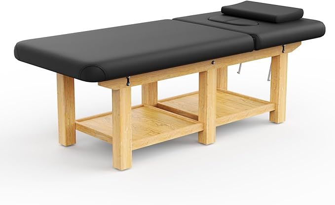 Wood Wide Stationary Massage Table for Treatment Table Physical Therapy Table Spa Facial Bed, PU Leather 31.5'' W × 75'' L Heavy Duty Professional Stationary Massage Bed - Black Segmented Structure added by Erica Ramon