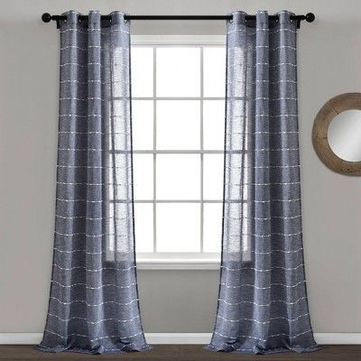 Set of 2 (108"x38") Farmhouse Textured Grommet Sheer Window Curtain Panels Navy Blue - Lush Décor added by Where The Heart Is Designs