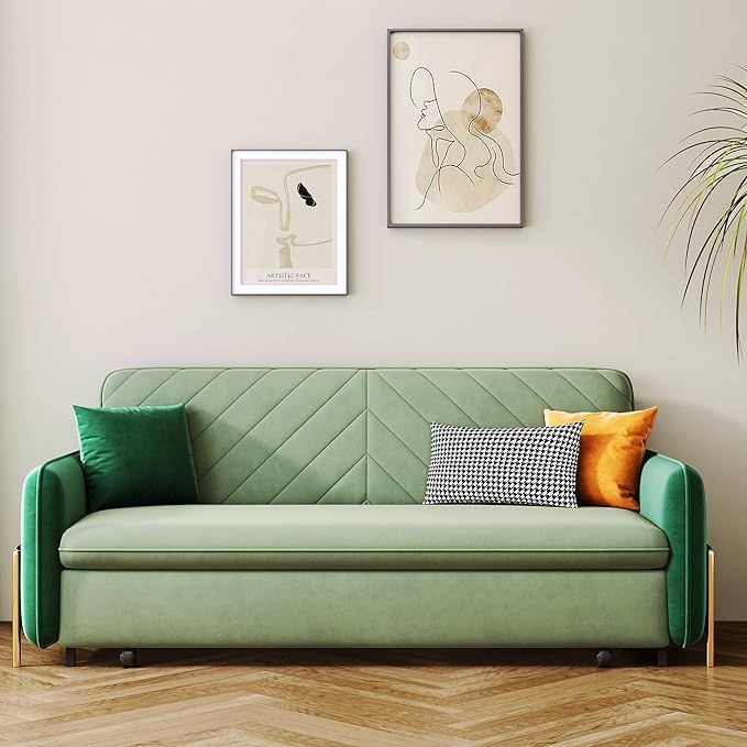 53.5" Full Sleeper Sofa Green Upholstered Convertible Sofa Bed 3 in 1 Sleeper Sofa Couch Bed, Small Tufted Velvet - Bed Bath & Beyond - 39094350 added by Ann Le