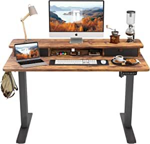 FEZIBO Height Adjustable Electric Standing desk with Double Drawer, 48 x 24 Inch Table with Storage Shelf, Sit Stand Desk with Splice Board, Black Frame/Rustic Brown Top, 48 inch added by Sarena Lynch