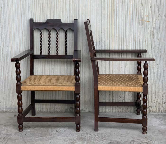 20th Century Set of Eight Catalan Chairs/Armchairs in Walnut and Caned Seats added by Jennifer Tormo