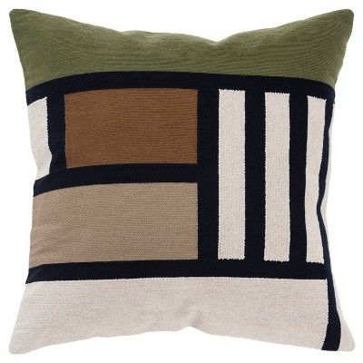 20"x20" Oversize Color Block Poly Filled Square Throw Pillow Dark Green - Rizzy Home: Artisanal, Woven, Indoor Use, Removable Cover added by Melanie Marsh