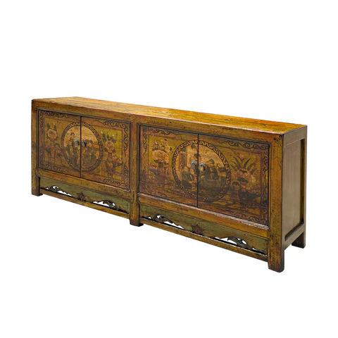 Distressed Olive Green Yellow Scenery Sideboard Table TV Console Cabinet cs6964S added by Spoak Member