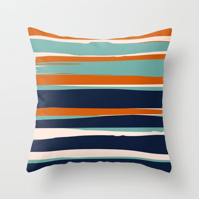Stripes Abstract, Orange, Teal, Navy Throw Pillow by Megan Morris added by William Seth Danner