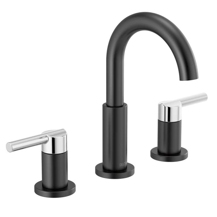 Delta Nicoli J-Spout 8 in. Widespread Double-Handle Bathroom Faucet in Matte Black/Chrome 35749LF-CS - The Home Depot added by Lyndsay Day