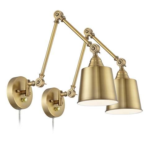 Set of 2 Mendes Antique Brass Down-Light Plug-In Wall Lamps - Style # 23R80 - Lamps Plus | Havenly added by Spoak Member
