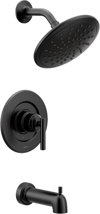 Moen Gibson Matte Black Pressure Balancing Modern Bathtub and Shower Trim Kit with Wide Rain Shower Head, Shower Handle, and Tub Spout, Shower Faucet Set (Posi-Temp Valve Required), T3003EPBL added by Erin Vernon