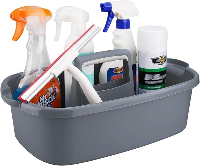 KeFanta Cleaning Supplies Caddy, Household Tools Organizer with Handle, Large Plastic Bucket, Portable Shower Basket Tote, Gray added by Rachel Fedorov