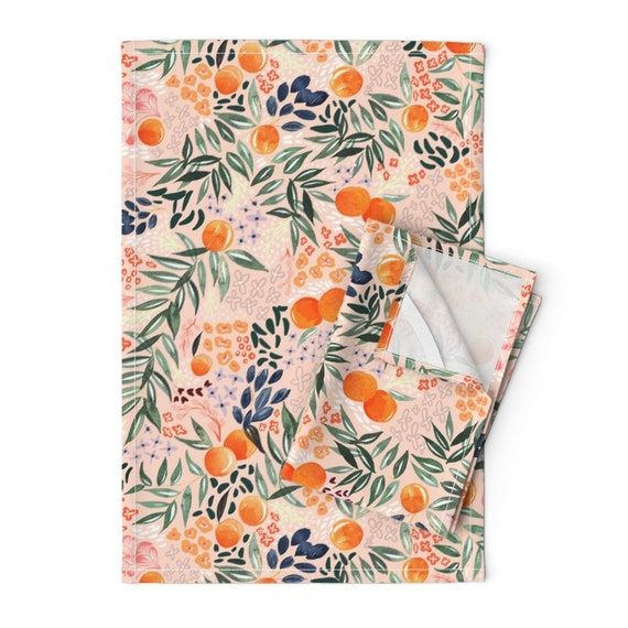Citrus Greenery Tea Towels set of 2  Orange Blossoms by | Etsy added by Paisley Zeledon Dabao