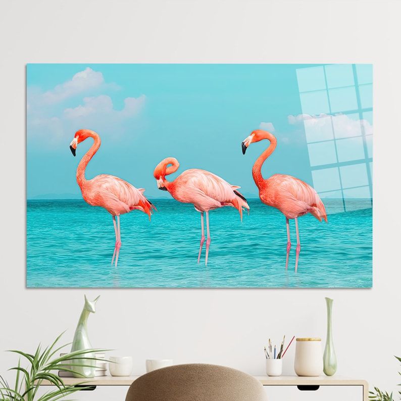 Glass Wall Art,sea Glass Wall Art,wall Decoration,glass Custom for Art,seascape Glass Printing,pink Flamingo Glass, - Etsy added by Christina Miller