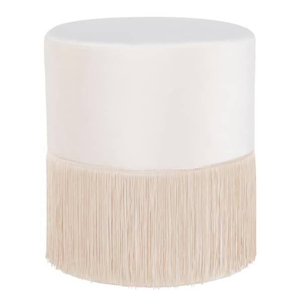 Lumisource Fringe Cream Velvet Ottoman added by Minette Galindo